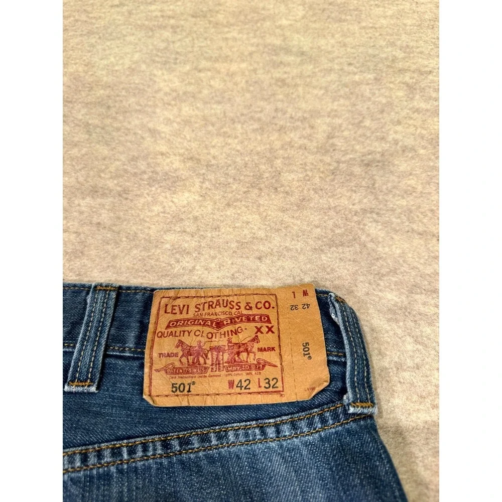 Vintage Levis 501 Original Straight Leg Jeans Mens 42x32 Blue Denim Distressed